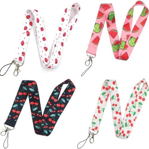 Cartoon Fruit Cherry Strawberry Mobile Phone Straps Keychain Lanyard For Keys ID Badge Holder Hang Rope Keycord Webbing Ribbon