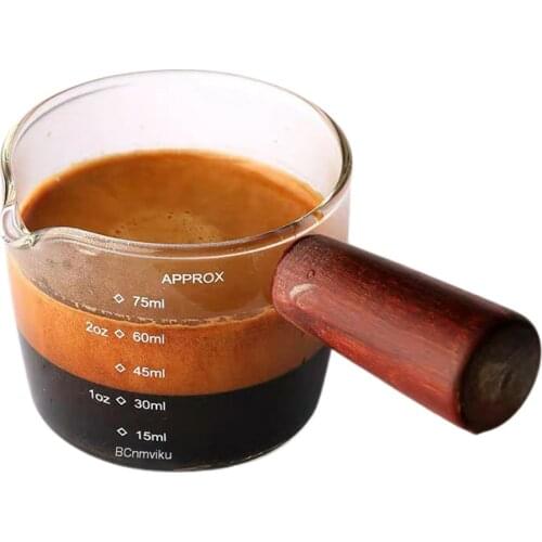 NEW Espresso Coffee Cup Ounce Cup With Scale And Wooden Handle High Borosilicate Glass Measuring Cup 75ml