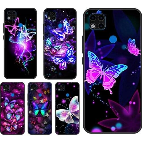Black Beautiful Butterfly Case For Xiaomi Redmi Note 10 Pro 9 Pro 8 7 9S 8T K40 Redmi 9 9A 9C 7A 8A 9T Cover Funda