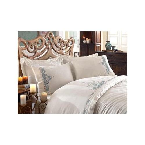 DANTELA - NEW SEASON, NEW COLLECTION Lace Embroidery Cotton Satin Duvet Cover Set (Cream and grey)
