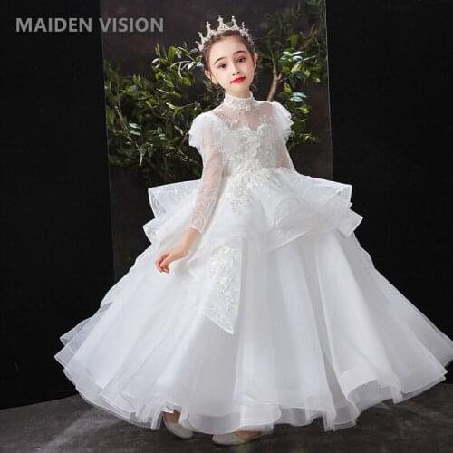 Kids Dresses For Party Wedding embroidery Children Pageant Gown Tulle Princess Dress for Girls Toddler Long sleeve Lace dress