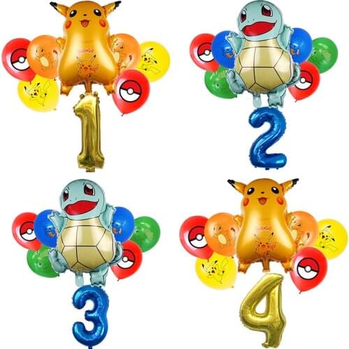 1Set Pikachu Pokemon Balloon Set Birthday Party Decoration Aluminum Balloon 32inch Number Baby Shower Supplies Kid Toys Gift