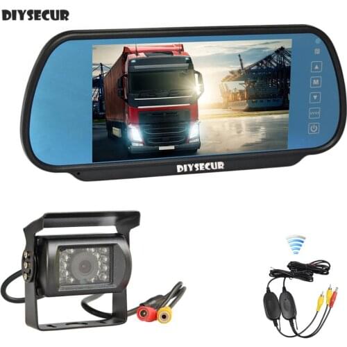 DIYSECUR Wireless 12VDC 7inch HD Mirror Monitor Car Monitor Waterproof CCD Rear View Car Camera for Truck Caravan Bus Van