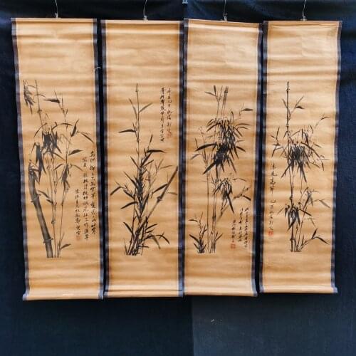China Collect Exquisite Central Four Scroll Bamboo Word Paintings Handicraft Home Decoration