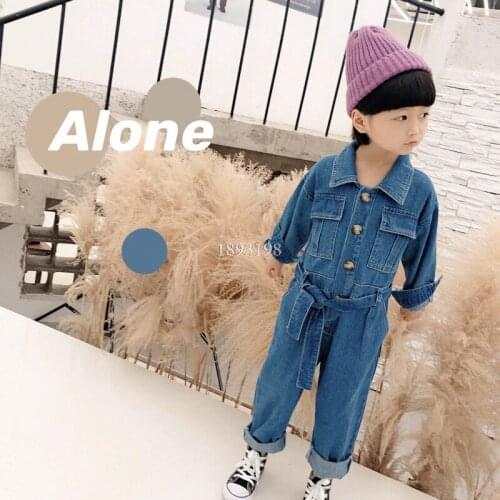 2021 spring autumn children denim bodysuit new Korean style boys and girls denim overalls kids casual belt jumpsuit