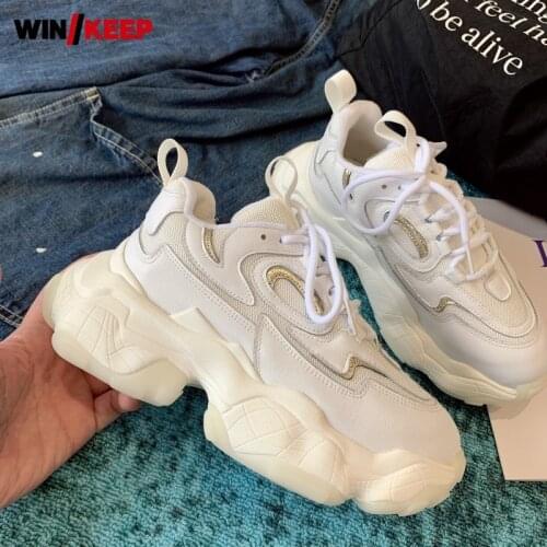 Genuine Leather Mesh Platform Sneakers Female Street Lace Up White Chunky Shoes Outdoor Walking Sport Shoes Luxury Trainers