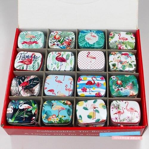 48Pcs/Lot 5.5*4.3*1.5cm Square Tin Box Beauty Flower Makeup Cosmetic Organizer Small Metal Tea Coin Pill Box Gift Box N3831
