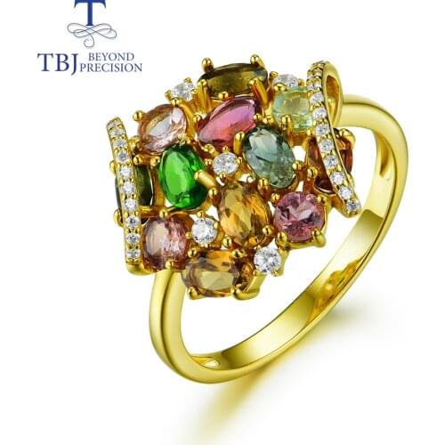 Multi-color Tourmaline rings natural gemstone Simple flower design 925 sterling silver fashion jewelry for girls tbj promotion