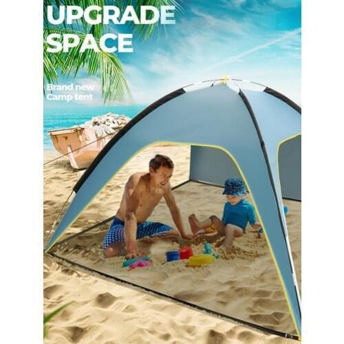 Outdoor Beach Tent Silver-coated 3-sided Ventilated Awning Camping Sunshade Canvas Waterproof Awning UV-protecting Children Tent