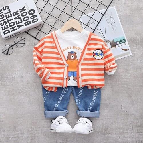 New Autumn Baby Boys Fashion Causal Suits Coat T-shirt Pants Plaid 3Pcs/Set Children Long-sleeved Kids Suits Set 1 2 3 4 5 Years