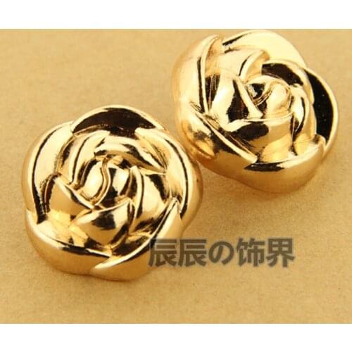 NEW 30pcs lot shiny gold 15/18/20/25mm metal alloy casted rose flower charm shank button fashion garment sew-on accessory