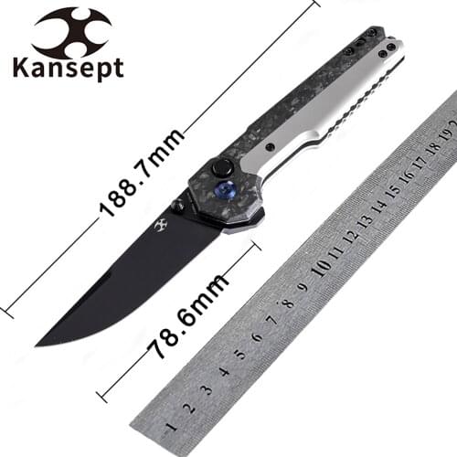 Kansept Knives EDC Tac K2009A1 Pocket Gentleman Knife 3.1in S35VN Shred CF Handle Titanium Inlay Tactical Camping Folding Knife