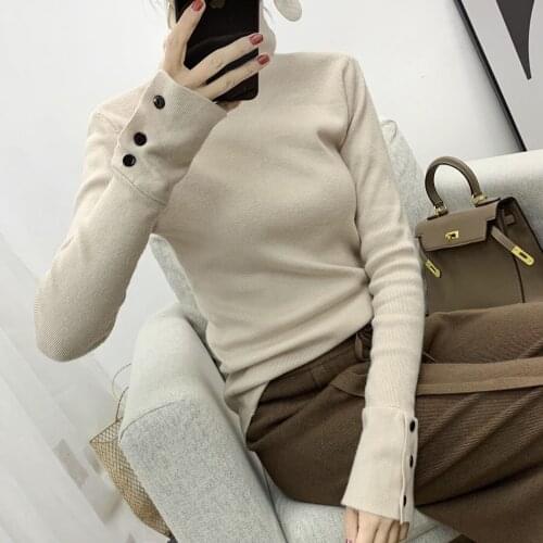 2021 Promotion Autumn And Winter Bottom Sweater 2021 New Korean Version Pile Collar, Long Sleeve Thick Pullover Knitted