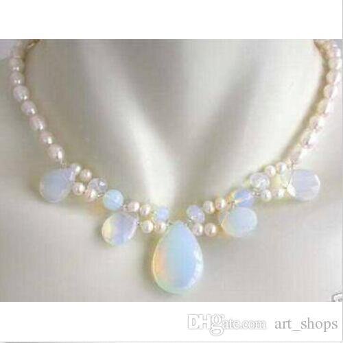 White pearl /Sri Lanka Moonstone drops pendant necklace 18"