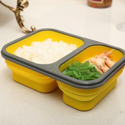 Portable 2 Cells Silicone Collapsible Lunch Box Microwave Oven Bowl Kitchen Folding Food Storage Container Lunchbox Dinnerware
