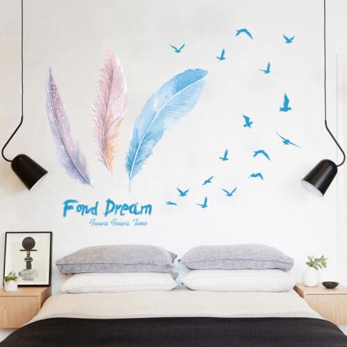 Romantic Colorful Feather Wall Sticker for Living Room Home Decor Creative Combination Removable Waterproof Vinyl Paste Decals