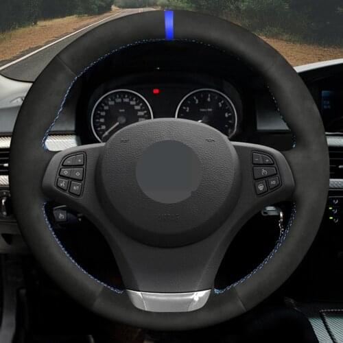 Hand-stitched DIY Black Genuine Leather Suede Car Steering Wheel Cover for BMW E83 X3 2003-2010 X5 E53 2003-2006