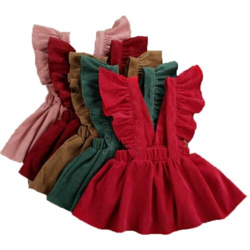 Ruffles Sleeveless Strap Skirts Cute 1-5 Years Toddler Baby Girls Corduroy Tutu Suspender Skirt Outfits Baby Matching Clothing
