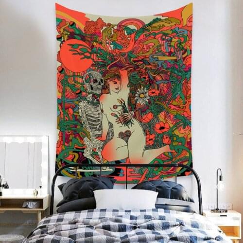 Sexy Woman Skull Tapestryd Lovers Bedside Hanging Cloth Flower Tapestry Wall Hanging Blanket Living Room Home Decor Tapestry