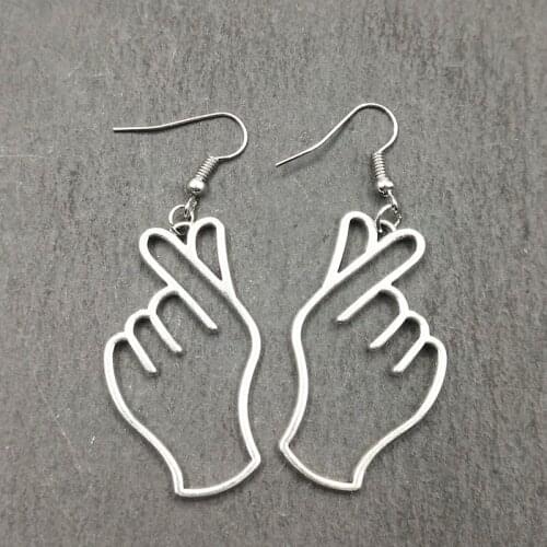 Silver Retro Abstract Hollow out Statement Hand Metal Fashion Dangle Earring Jewelry