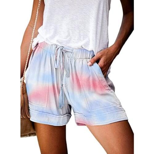 Womens Shorts Fashion Female Comfy Drawstring Tie-dye Printing Casual Elastic Waist Pockets Shorts Casual Home Sport Shorts