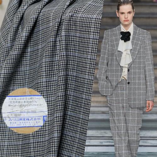 White Waxberry Japanese Blue Grey Yarn Dyed Worsted 100%Wool Fabrics Garment Material Women Suit Pants Sewing Cloth Freeshipping