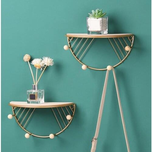 Iron Wall Mounted Floating Shelf Rack Semicircle Storage Organizer Golden/Black