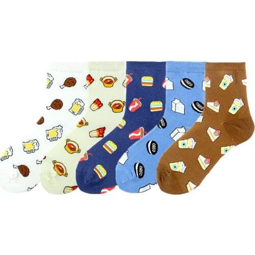 New Style Womens Socks Street Print Hamburger Snacks Milk Coke Drumstick Casual Trend Cotton Cycling Breathable Fun Sock Female