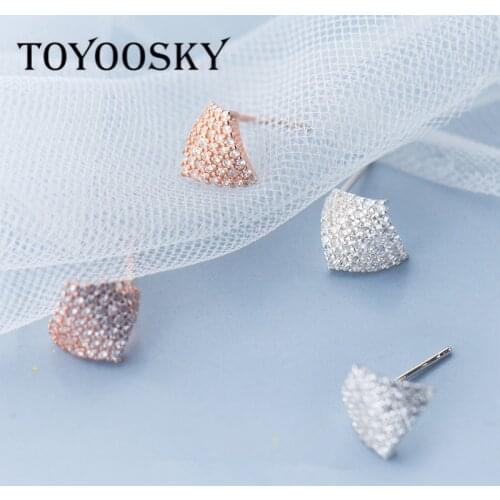 1Pair Real. 925 Sterling Silver 9MM*8MM Irregular Rhombus Geometric Shape Earrings With Artificial Zircons OL Jewelry