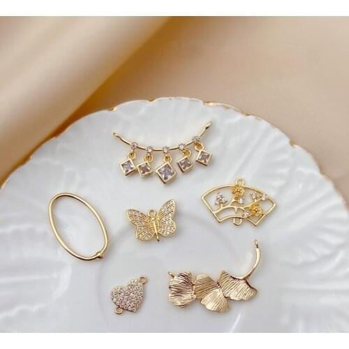 18K gold color-preserving accessories diy double hanging zircon love butterfly ginkgo oval hand-made necklace bracelet material