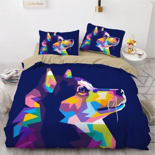 3D Comforter Shell Duvet Quilt Cover Bedding Set Twin King Queen Double Size Cartoon Pet Wolf Colourful Design Bed Linens