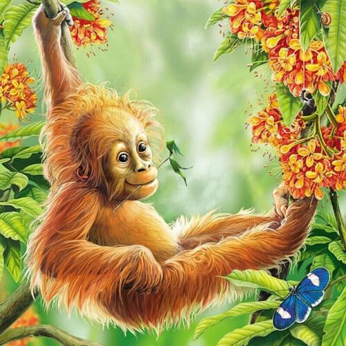 ZHDAR Full Square/Round Diamond Painting Golden Monkey On Treetop Kit Diamond Embroidery Diamond Mosaic Animal New Arrival