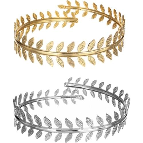 Greek Roman Laurel Leaf Bracelet Wristband Adjustable Metal Upper