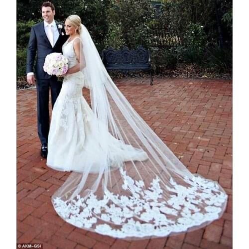 Hot Sale 3m Chapel Veil Wedding Bridal Accessories Wedding Veils Lace Appliques with Comb