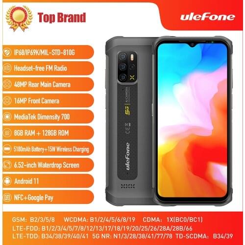 Global Version Android NFC Ulefone Armor 12 5G Rugged Phone 11 8GB+128GB 6.52“ Waterproof Smartphone 5180 mAh Wireless Charging