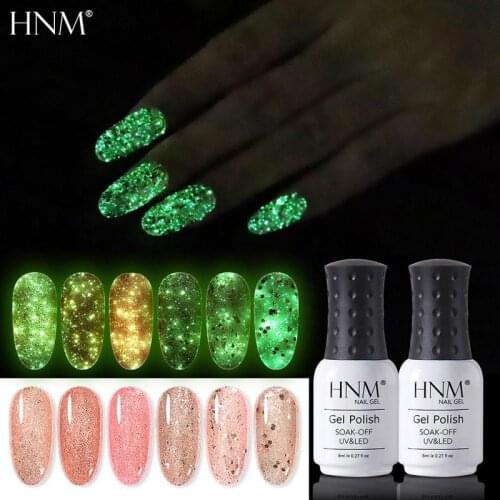 HNM 8ML Luminous Fluorescent Rose Gold Gel Nail Polish Glow In The Dark Semi Permanent Soak Off UV LED Varnishes