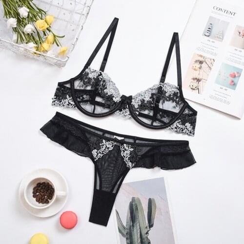 Top French Bra Set Lingerie Push Up Brassiere Ultra-thin Lace Underwear Set Sexy Transparent Panties For Women underwear