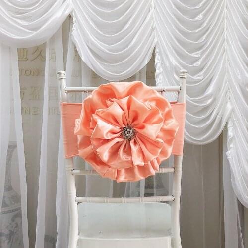 2020 New Arrival 100PCS/Lot Wedding Decoration Wholesale Salmon Handmade Satin Flower With Spandex Chair Band Chair Sash