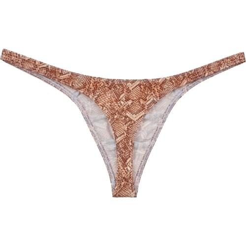Men Snake Pattern Thong Mini Bikini Stretchy Snakeskin Faux Pouch G-string T-back