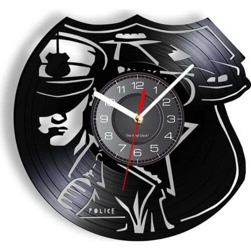 Sheriff Police Vinyl LP Record Wall Clock Protect People Shadow Police Station Decor Watch Law Enforcement Cop Policeman Gift