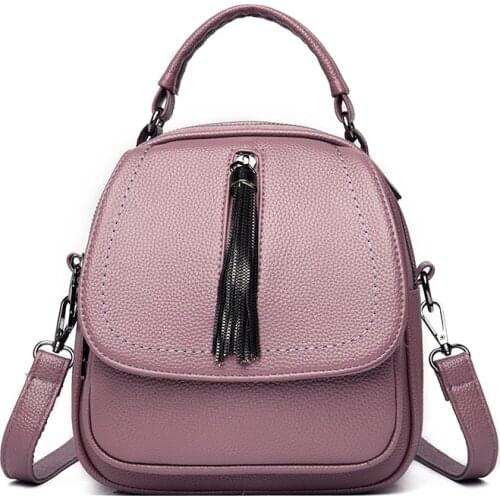 Small Pu Leather Womens Luxury Fashion Casual Backpack Multifunctional Large Capacity Hardware Tassel Backpacks 2021 New Series