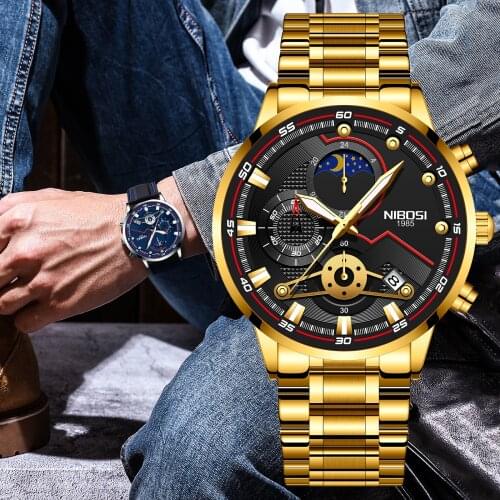 NIBOSI 2021 New Top Luxury Brand Men Watches Waterproof Chronograph Luminous Military Male Quartz Wristwatch Relogio Masculino