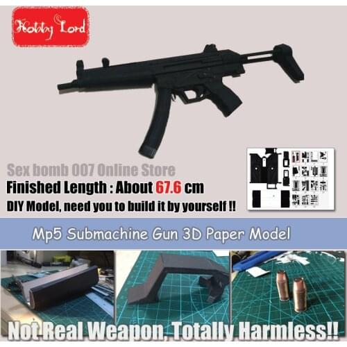 New SWAT MP5 Submachine Gun Scaled 3D Paper Model Sight + Bullet + Mag, Kid Adults' Gun Weapons Paper Models Toys 26.61