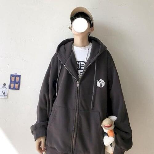 2021 New Spring Winter Mens Hoodies Cardigan Hong Kong Style Plus Velvet Korean Loose Jacket Trend Boys Ins Thick Coat Tide