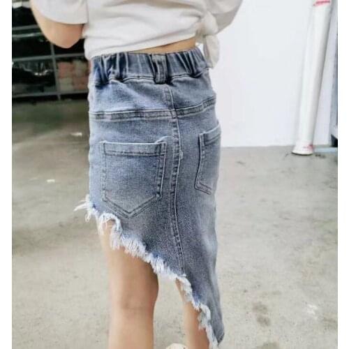 Toddler Girls Denim Skirts Korean Fashion Irregular Baby Kids Skirt Childrens Clothing Slim Wrap Hip Skirt for Girls 3-9 Years