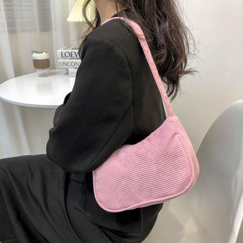 Solid Color Small Shoulder Bag For Women 2021 Corduroy Hand Bag Female Underarm Bags Soft Warm Travel Tote Bags And Purses