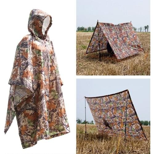 Hiking Camping Portable Sunshade Tarp Tent Picnic Mat Raincoat Rain Poncho Waterproof Camouflage Shelter Tent