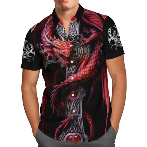 Red Dragon Tattoo 3D Print Beach Hawaiian 2021 Summer Shirt Short Sleeve Shirt Streetwear Oversized Camisa Social Chemise Homme