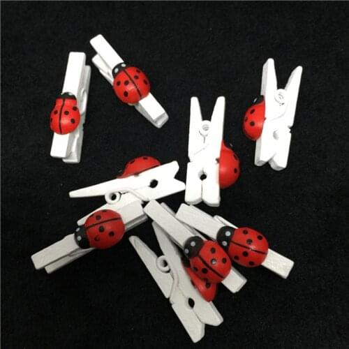 20pcs 25mm Wooden Ladybirds Ladybugs Pegs Clips Crafts Clothespins Toppers Wedding Baby Showers Embellishments For Scrapbooking