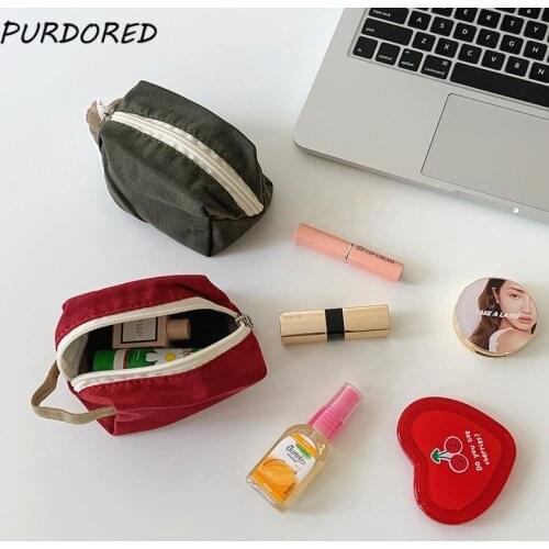 PURDORED 1 Pc Solid Color Women Make Up Bag Travel Canvas Cosmetic Bag Personalized Makeup Bag Organizer Handbag Bolsa Feminina